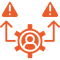 Orange warning icons with user gear symbol.