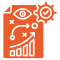 Strategy and data analysis icon on orange background.